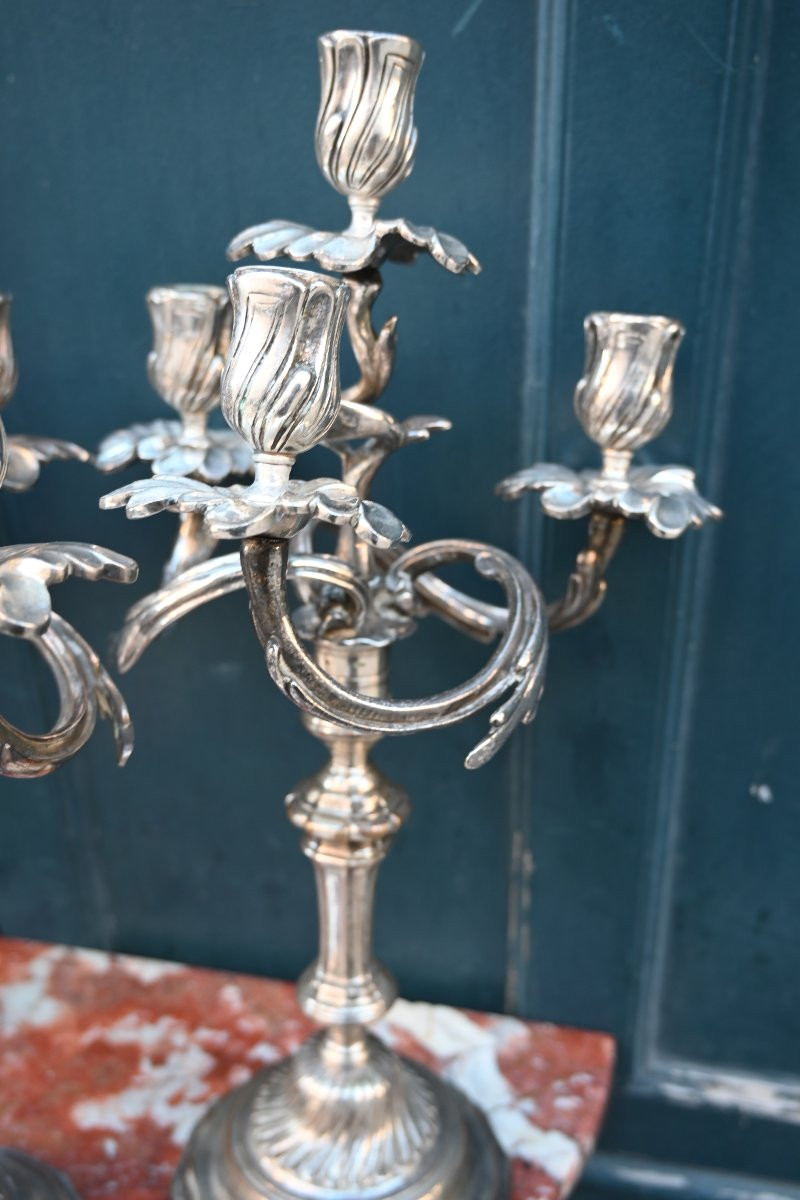 Suite de 4 candélabres en bronze argenté de style Louis XV-photo-4