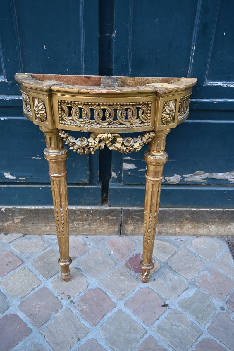 Console demi lune? bois doré  d époque Louis XVI -photo-3