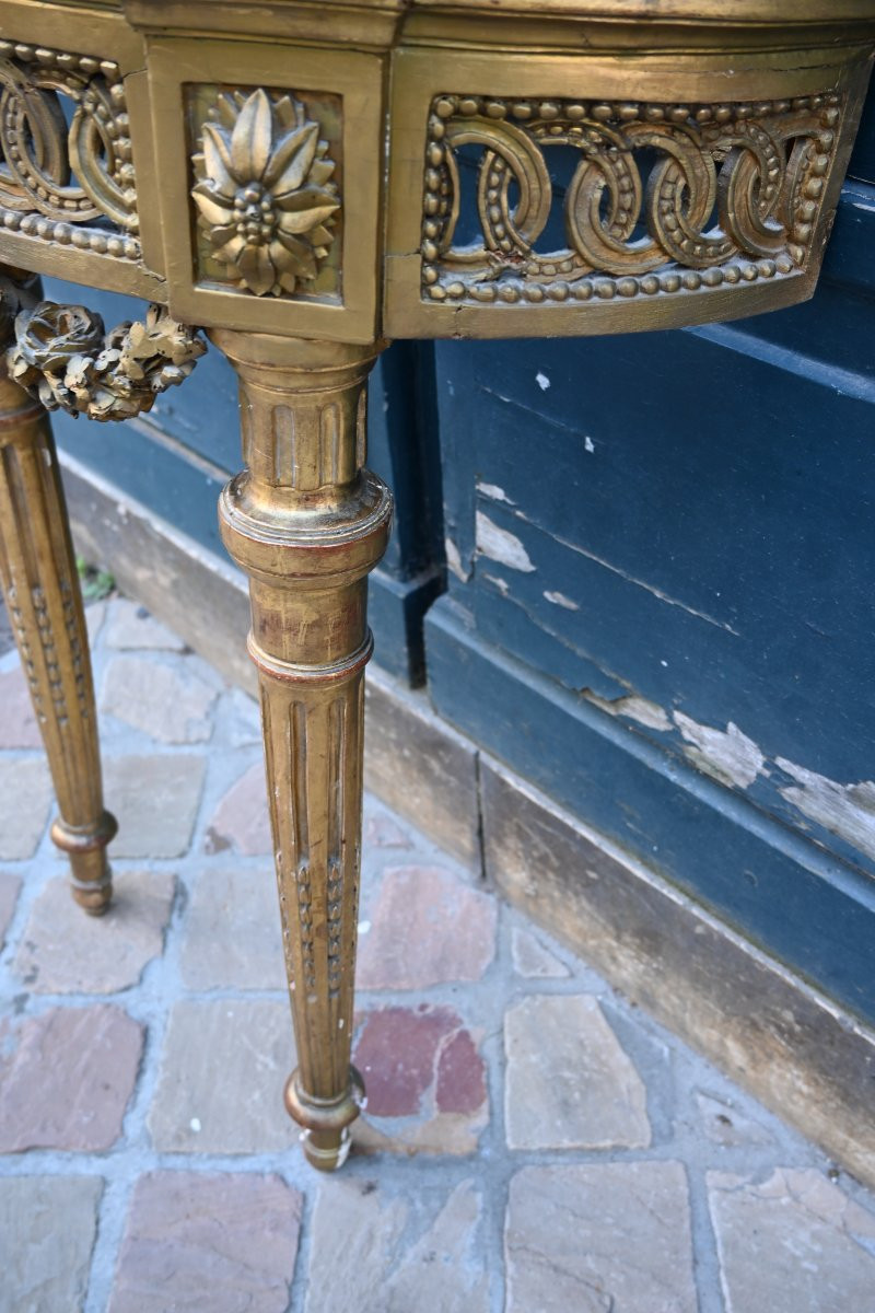 Console demi lune? bois doré  d époque Louis XVI -photo-2