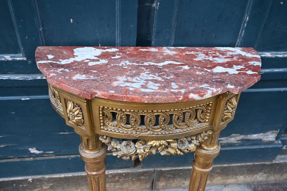 Console demi lune? bois doré  d époque Louis XVI -photo-5