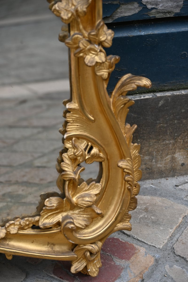 Provençal Mirror, Gilded Wood, Rocaille Style, Louis XV Period, 18th Century-photo-4