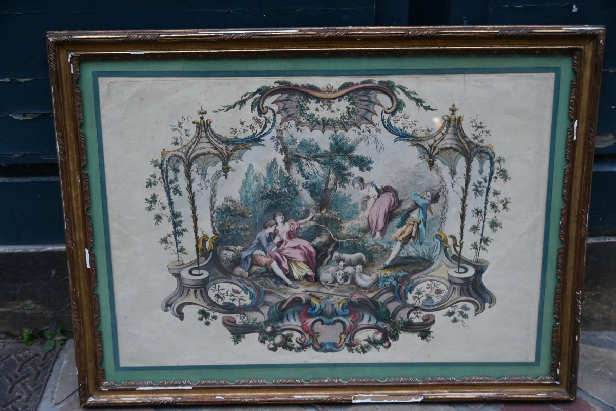 18th-century Engraving, Etching And Burin, Pastoral Scene Engraved By Huquier-photo-2