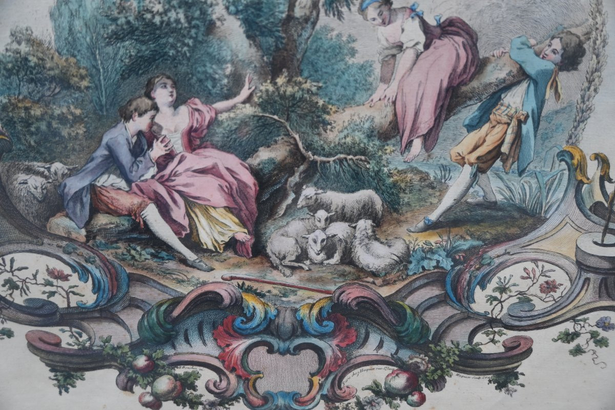 18th-century Engraving, Etching And Burin, Pastoral Scene Engraved By Huquier-photo-4
