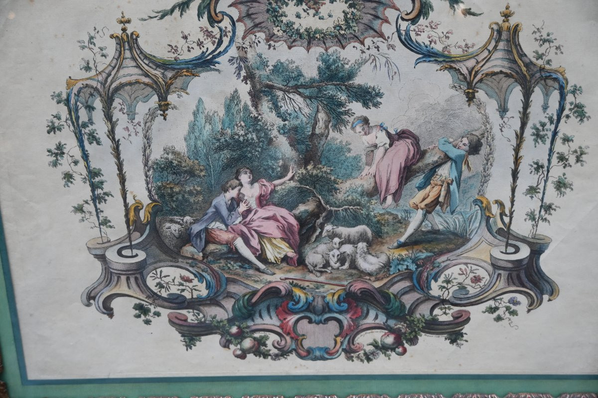18th-century Engraving, Etching And Burin, Pastoral Scene Engraved By Huquier-photo-3