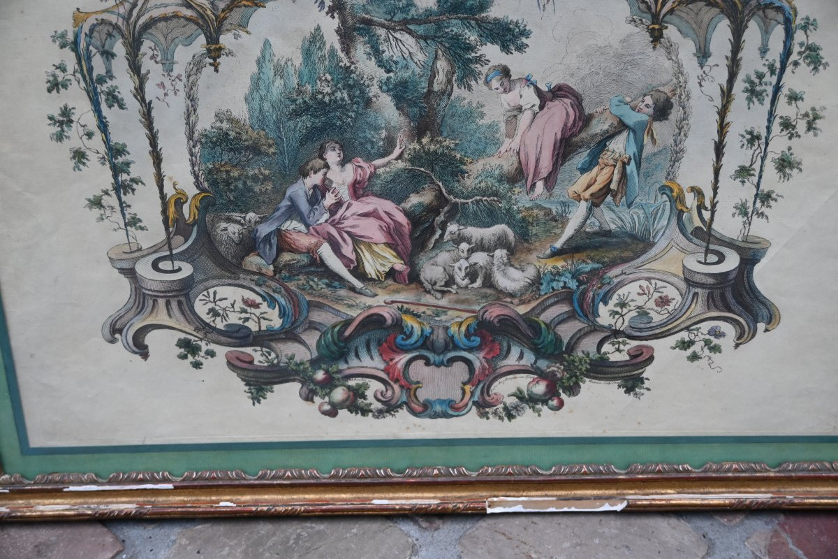 18th-century Engraving, Etching And Burin, Pastoral Scene Engraved By Huquier-photo-4