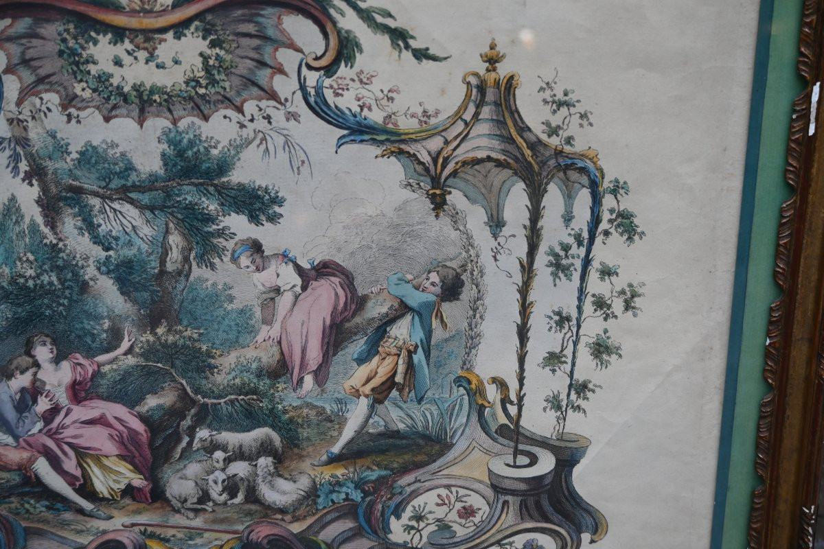 18th-century Engraving, Etching And Burin, Pastoral Scene Engraved By Huquier-photo-5
