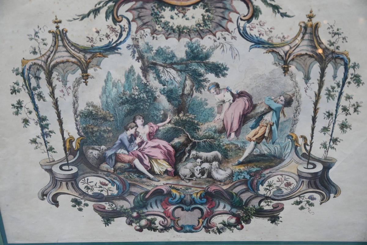 18th-century Engraving, Etching And Burin, Pastoral Scene Engraved By Huquier