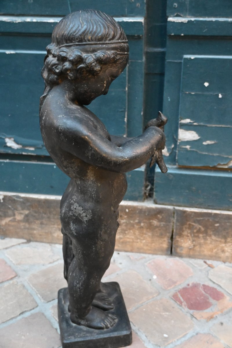 Sculpture en plomb de jardin jeune garçon à l oiseau d après Bridan-photo-4