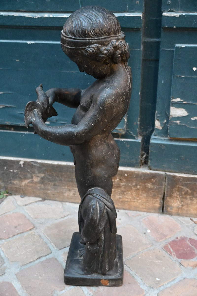 Sculpture en plomb de jardin jeune garçon à l oiseau d après Bridan-photo-6