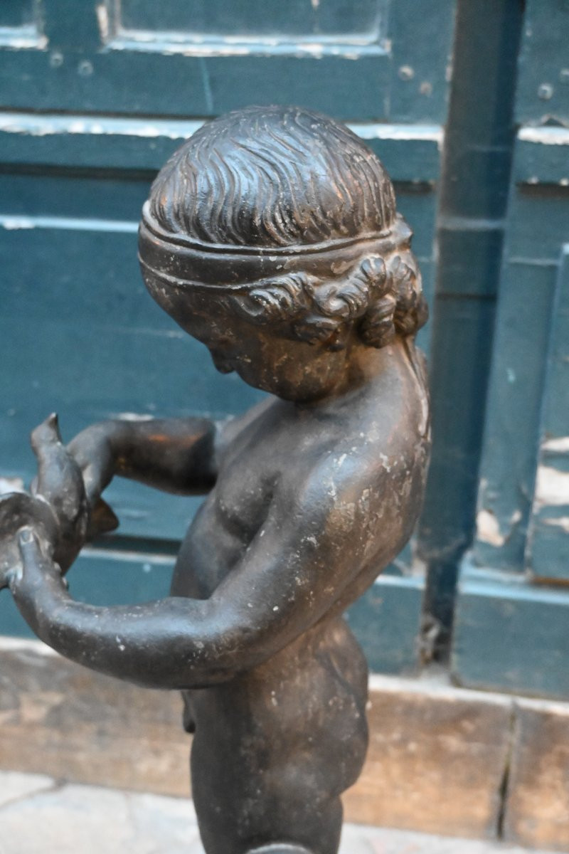 Sculpture en plomb de jardin jeune garçon à l oiseau d après Bridan-photo-7