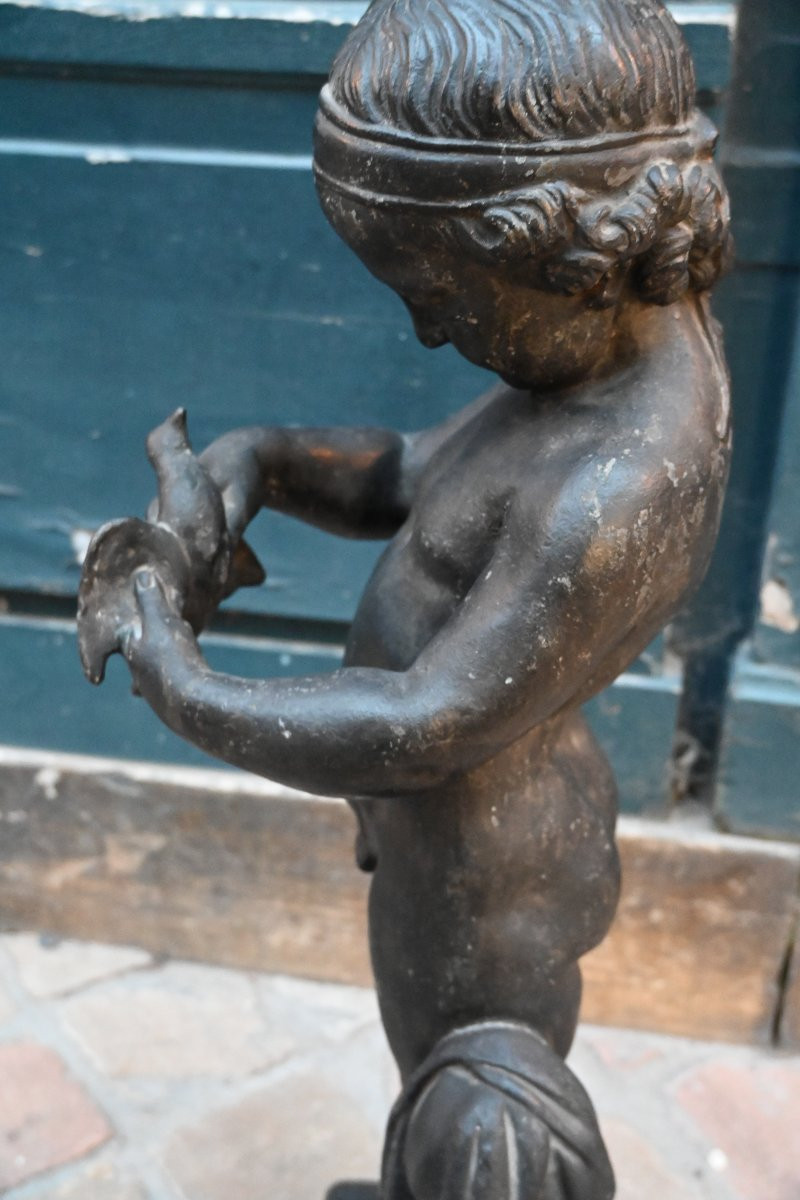 Sculpture en plomb de jardin jeune garçon à l oiseau d après Bridan-photo-8