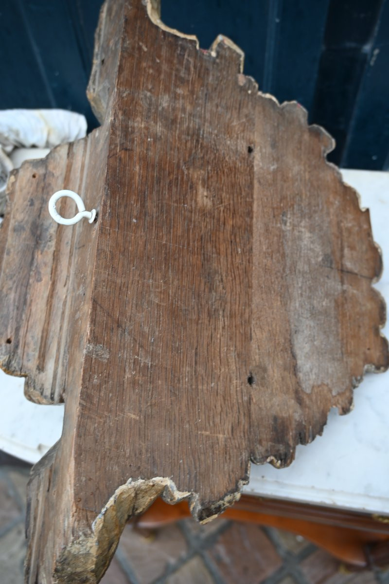 Grande sculpture tête d ange en chêne polychrome d époque Louis XIV-photo-7