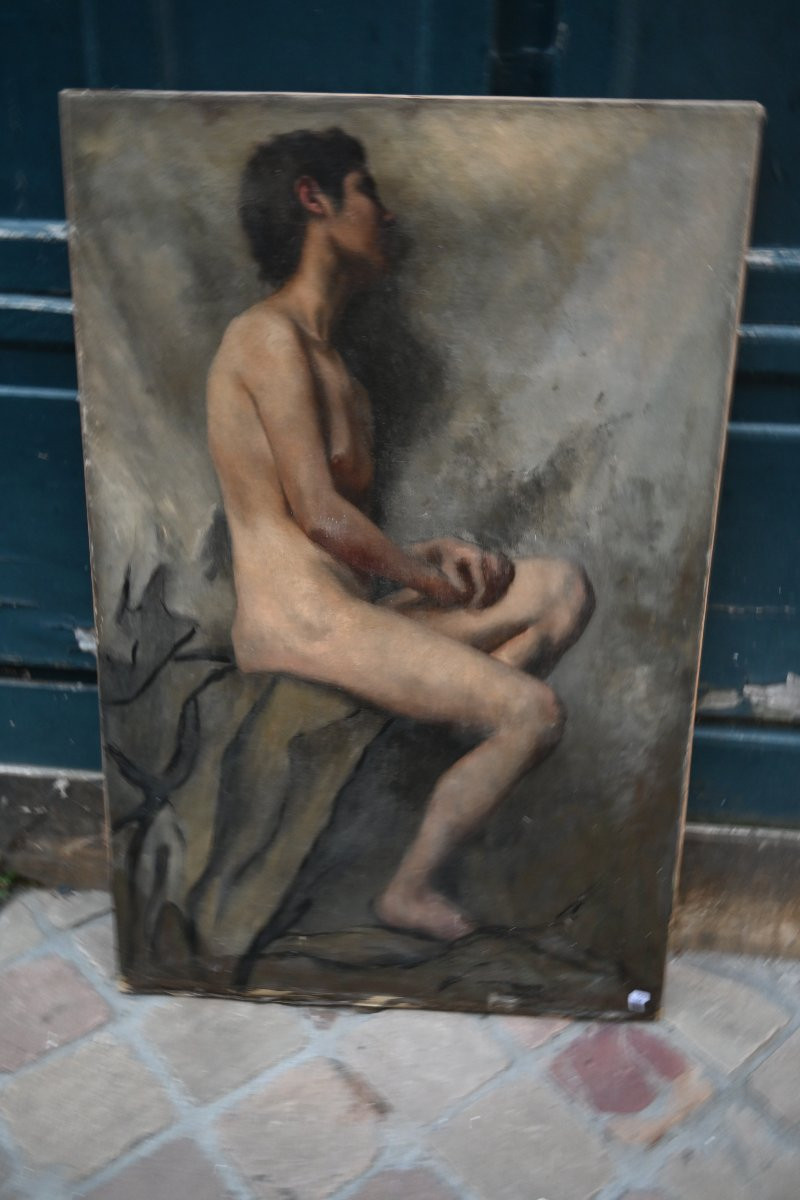 Academy Of A Nude Young Man, 19th Century Canvas-photo-3