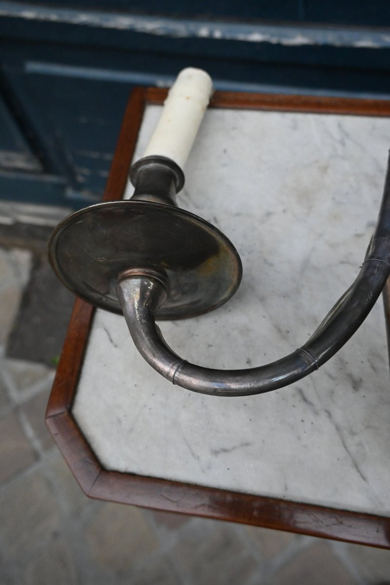 Pair Of Elegant Silver-plated Metal Wall Sconces, Jansen House-photo-3