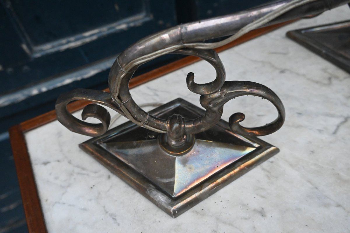 Pair Of Elegant Silver-plated Metal Wall Sconces, Jansen House-photo-5