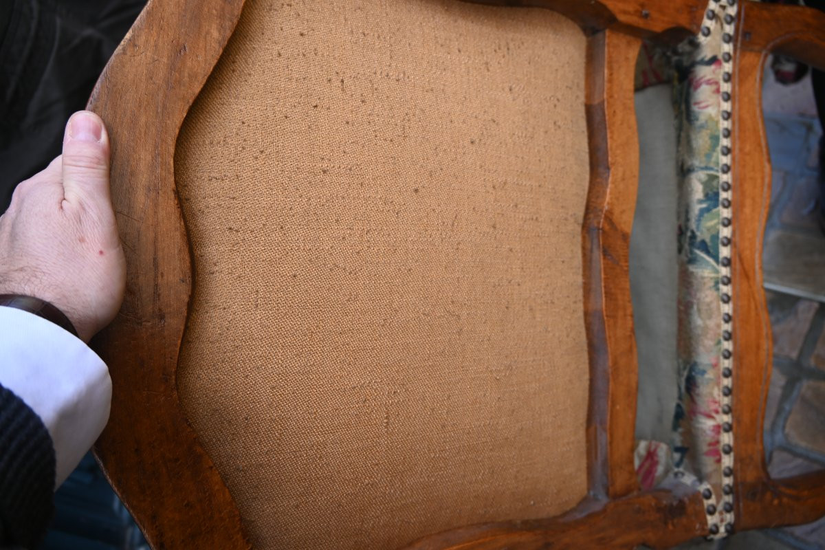 Pair Of Beautiful Queen Anne Armchairs Upholstered In 18th-century Pointillist Tapestries-photo-8