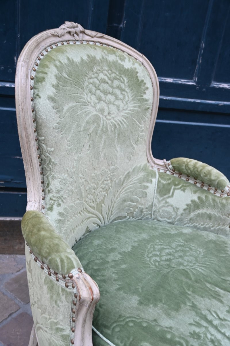 Louis XV Period Lacquered Wood Bergère Chair Stamped By Remy -photo-4