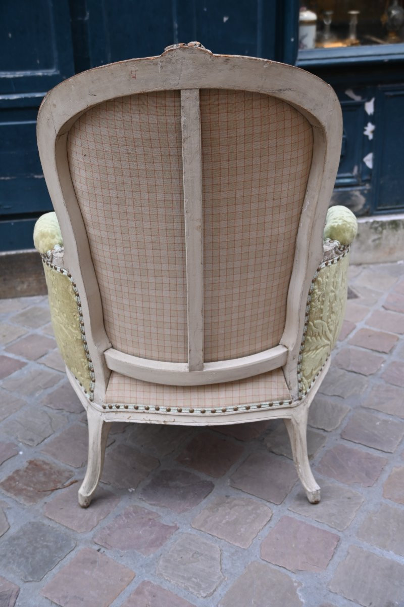 Louis XV Period Lacquered Wood Bergère Chair Stamped By Remy -photo-6