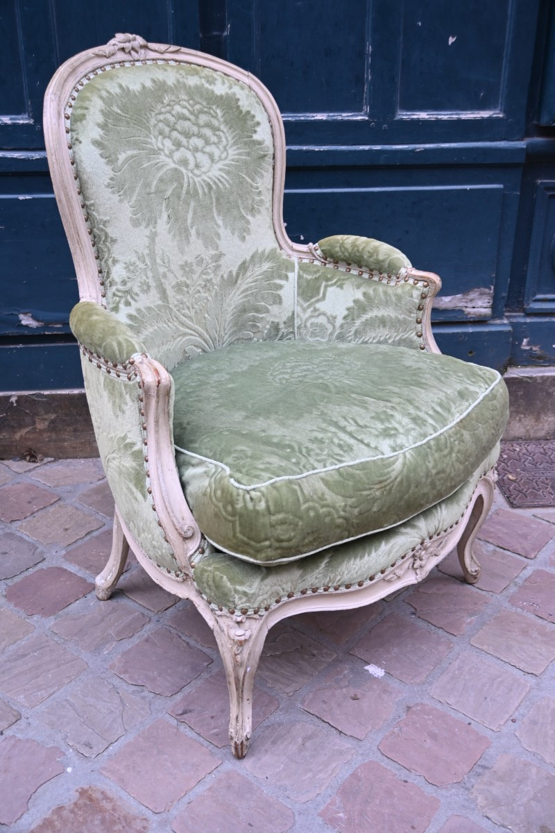 Louis XV Period Lacquered Wood Bergère Chair Stamped By Remy 