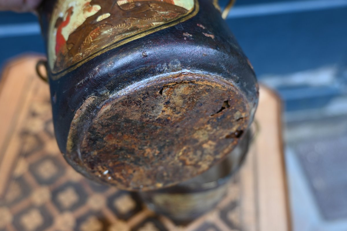 Paire de cache-pot à deux anses en tôle peinte du XVIII-photo-6