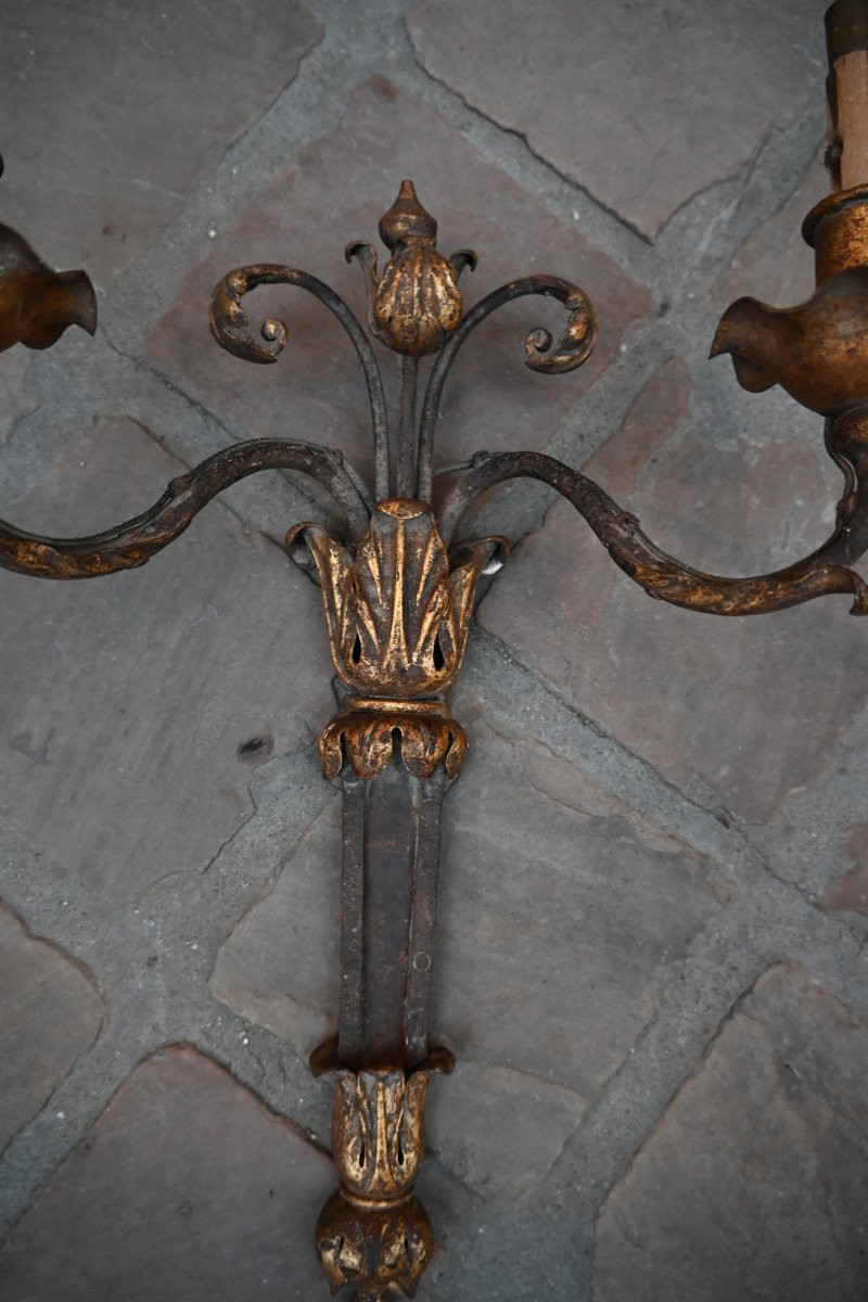 Wrought Iron And Gilt Sheet Metal Wall Light In The Directoire Style-photo-2
