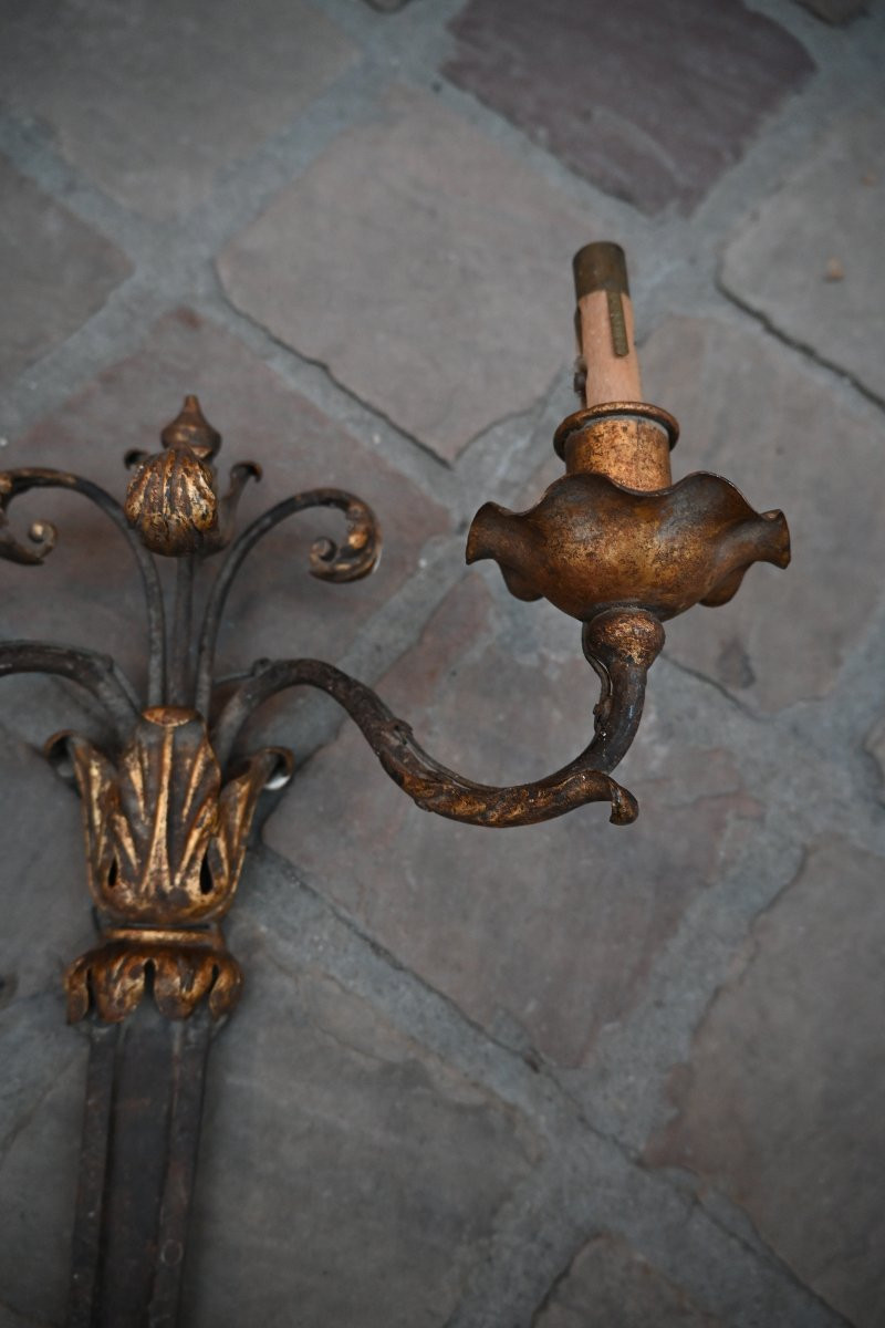Wrought Iron And Gilt Sheet Metal Wall Light In The Directoire Style-photo-3