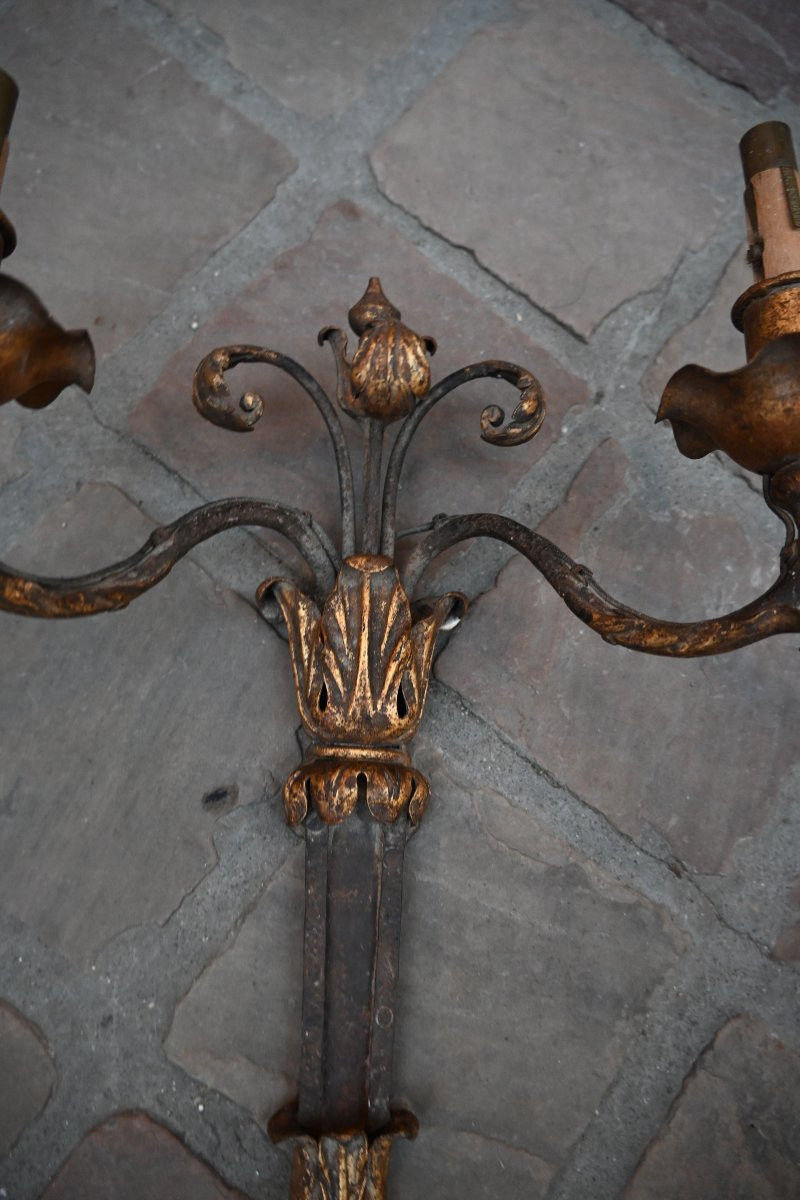 Wrought Iron And Gilt Sheet Metal Wall Light In The Directoire Style-photo-4