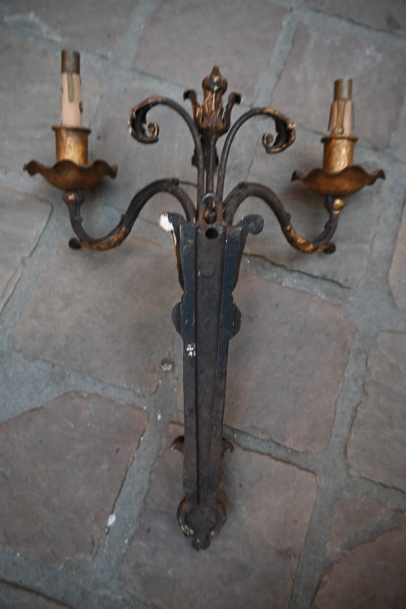 Wrought Iron And Gilt Sheet Metal Wall Light In The Directoire Style-photo-5