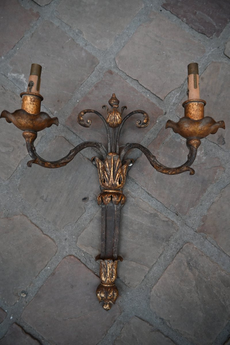 Wrought Iron And Gilt Sheet Metal Wall Light In The Directoire Style-photo-6