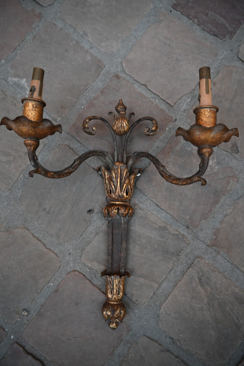 Wrought Iron And Gilt Sheet Metal Wall Light In The Directoire Style
