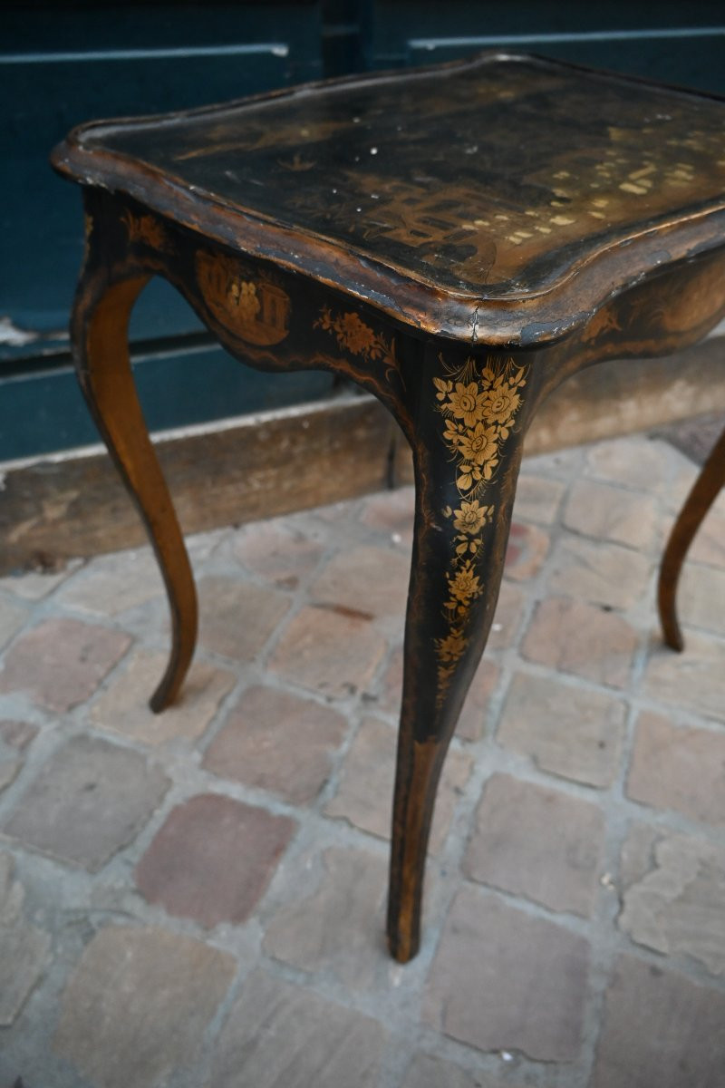 Table en cabaret en vernis noir et or laque de Chine de style Louis XV-photo-3