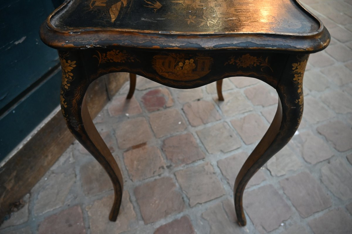 Table en cabaret en vernis noir et or laque de Chine de style Louis XV-photo-4