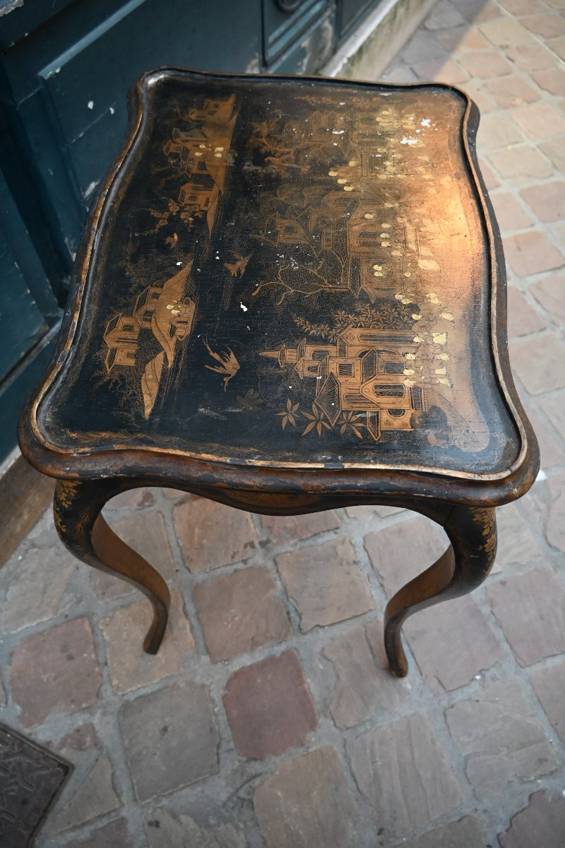 Table en cabaret en vernis noir et or laque de Chine de style Louis XV-photo-1