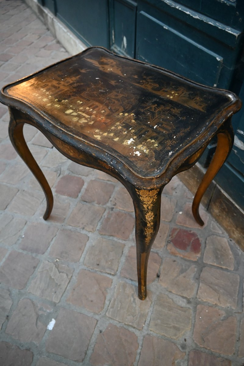 Table en cabaret en vernis noir et or laque de Chine de style Louis XV-photo-2