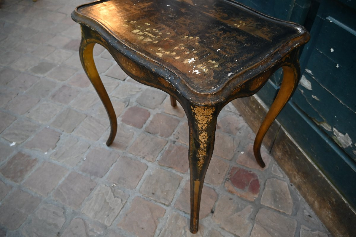 Table en cabaret en vernis noir et or laque de Chine de style Louis XV-photo-3