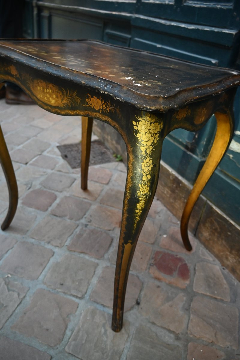 Table en cabaret en vernis noir et or laque de Chine de style Louis XV-photo-4