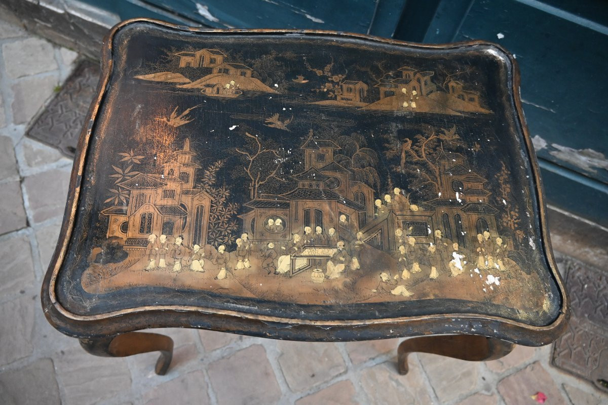 Table en cabaret en vernis noir et or laque de Chine de style Louis XV-photo-7