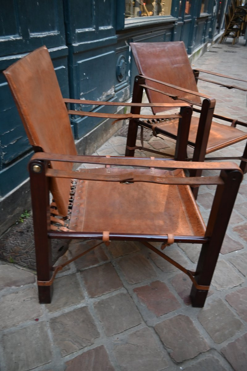 paire de fauteuil en cuir , genre Savane   , travail du XX-photo-3