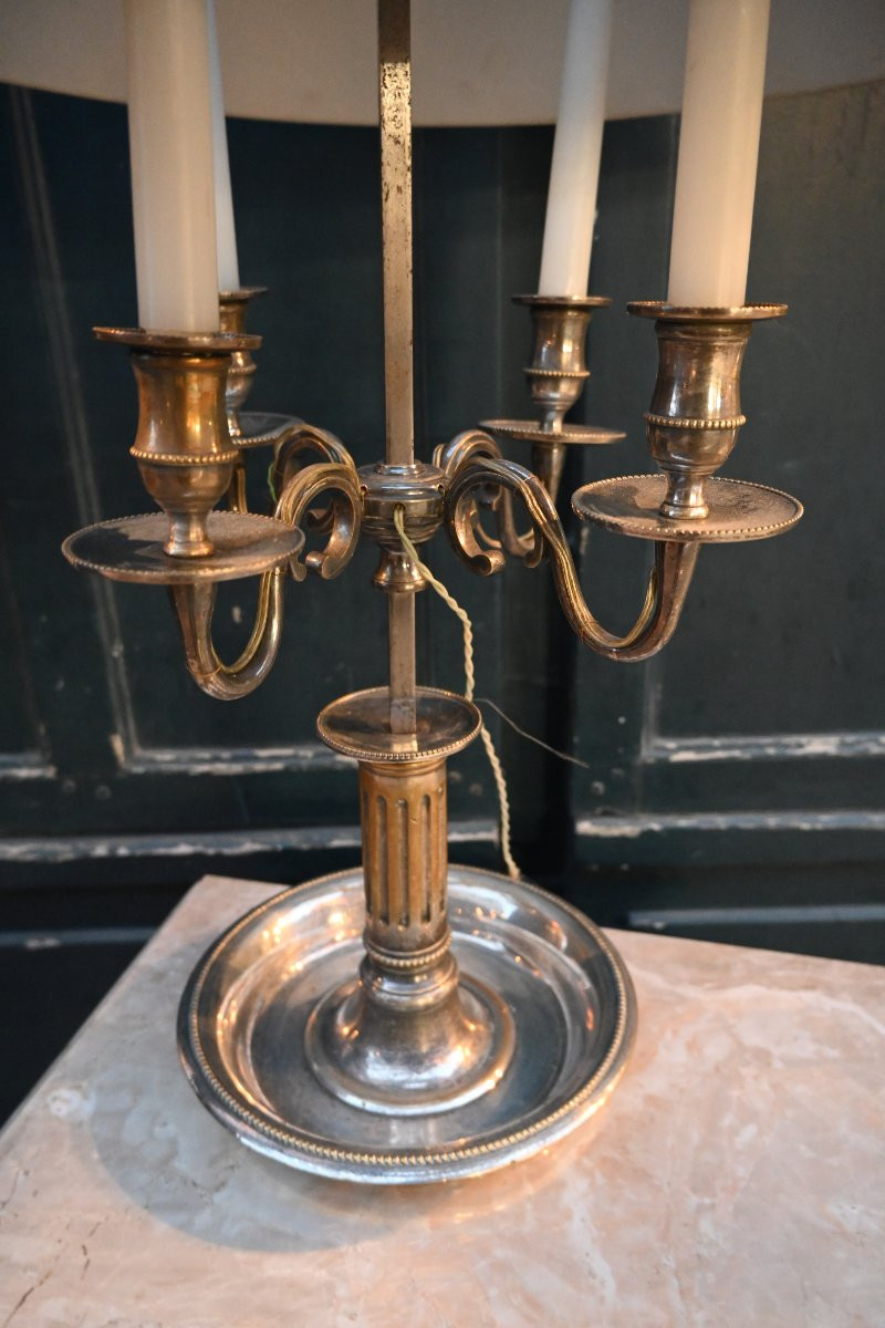 Important Louis XVI Style Silver-plated Metal Bouillotte Lamp-photo-3