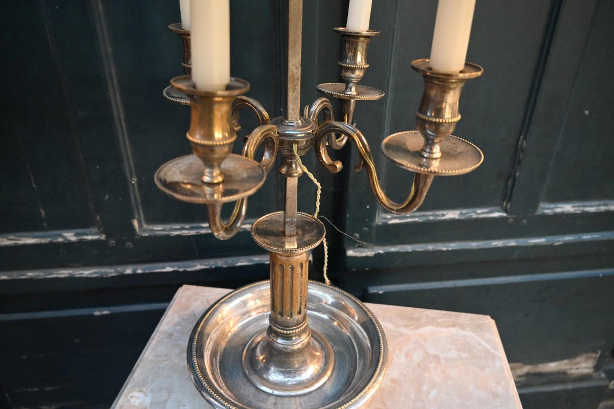 Important Louis XVI Style Silver-plated Metal Bouillotte Lamp-photo-4