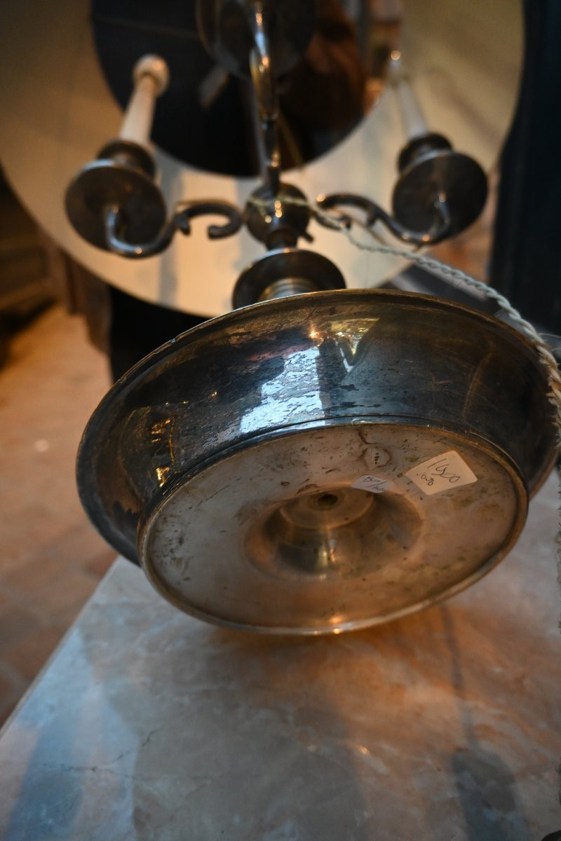 Important Louis XVI Style Silver-plated Metal Bouillotte Lamp-photo-6