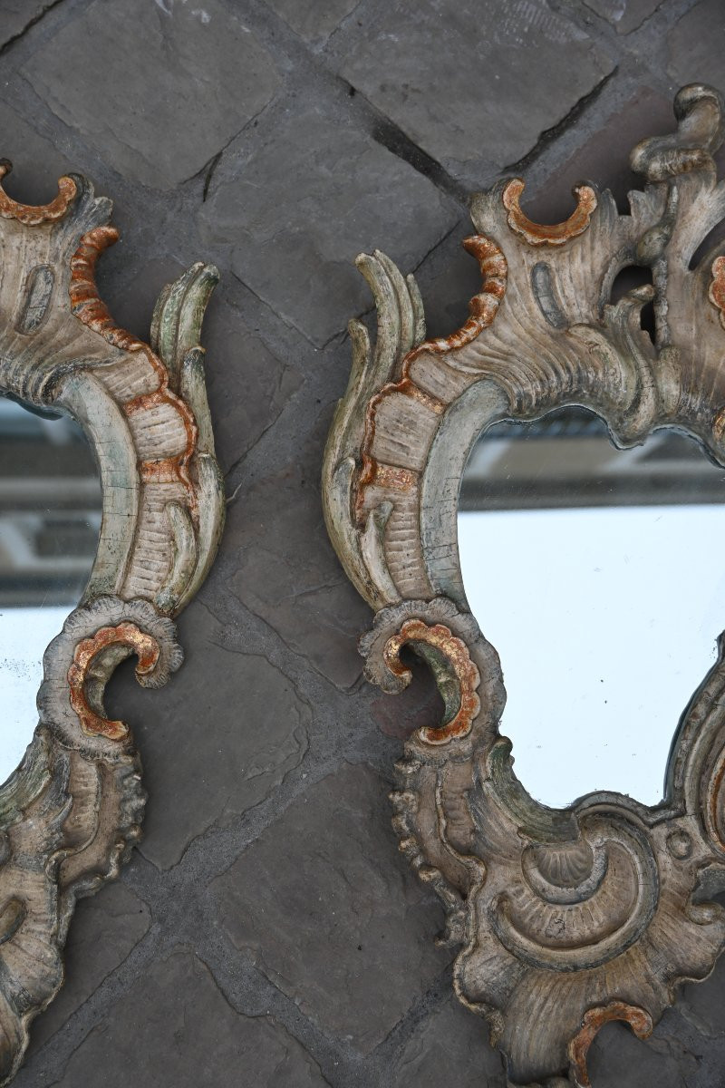 Pair Of Polychrome Painted Baroque Mirrors, Italy, 18th Century, Naples-photo-3
