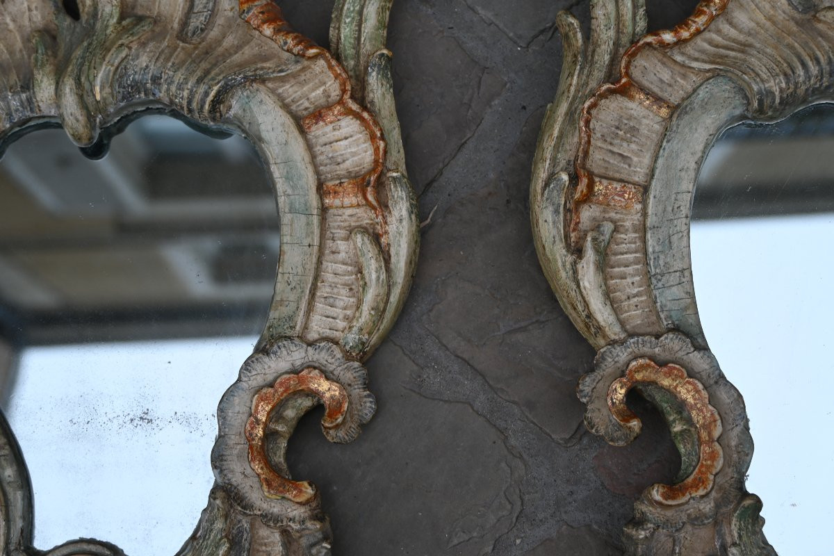 Pair Of Polychrome Painted Baroque Mirrors, Italy, 18th Century, Naples-photo-3
