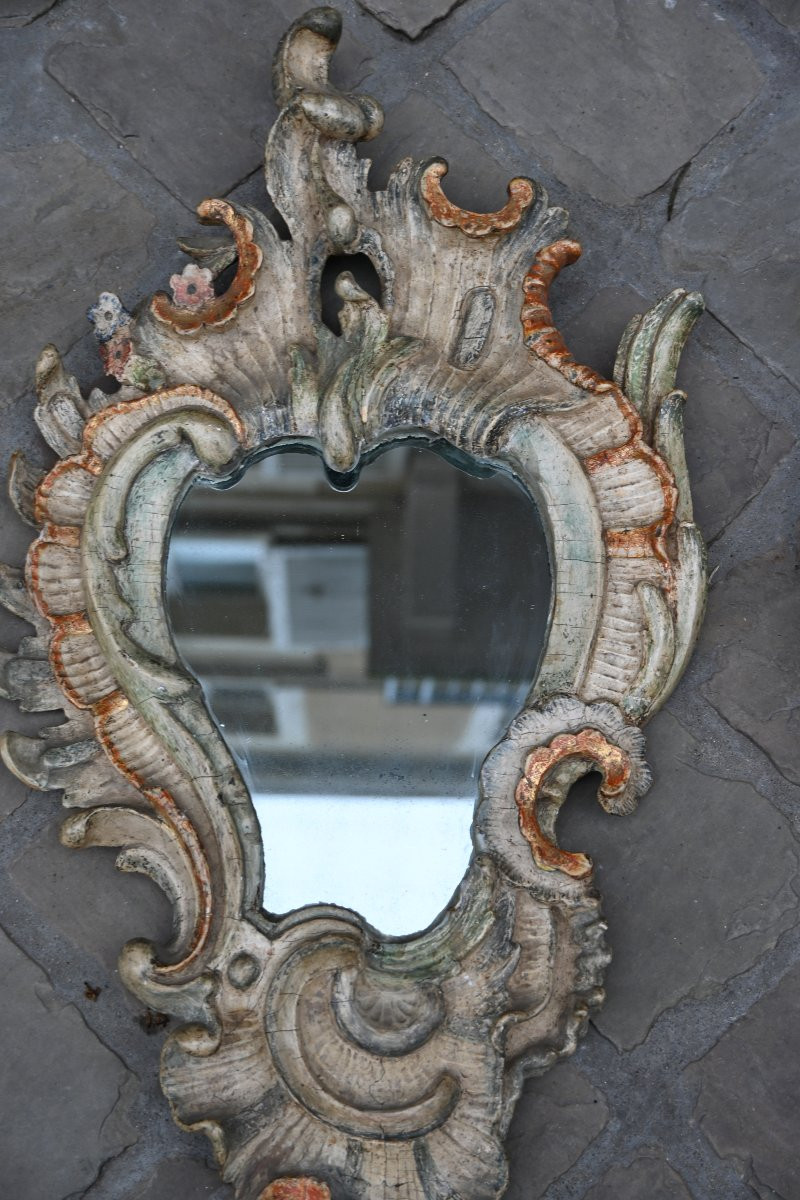 Pair Of Polychrome Painted Baroque Mirrors, Italy, 18th Century, Naples-photo-5