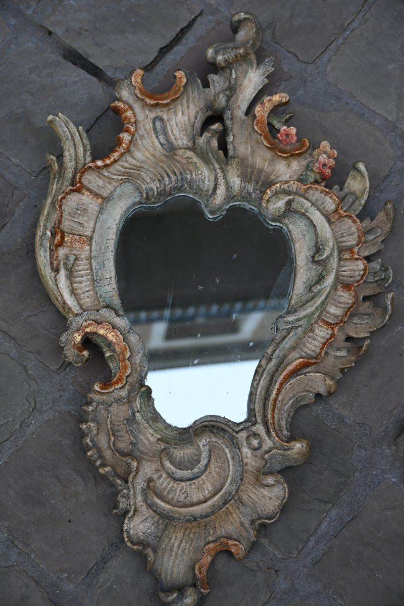 Pair Of Polychrome Painted Baroque Mirrors, Italy, 18th Century, Naples-photo-6