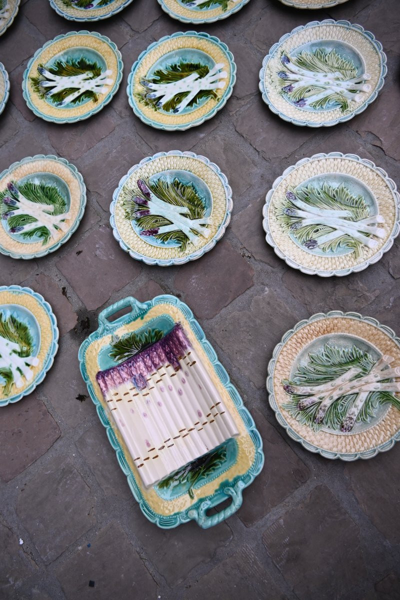 Important Salins Earthenware Asparagus Service In Barbotine-photo-1