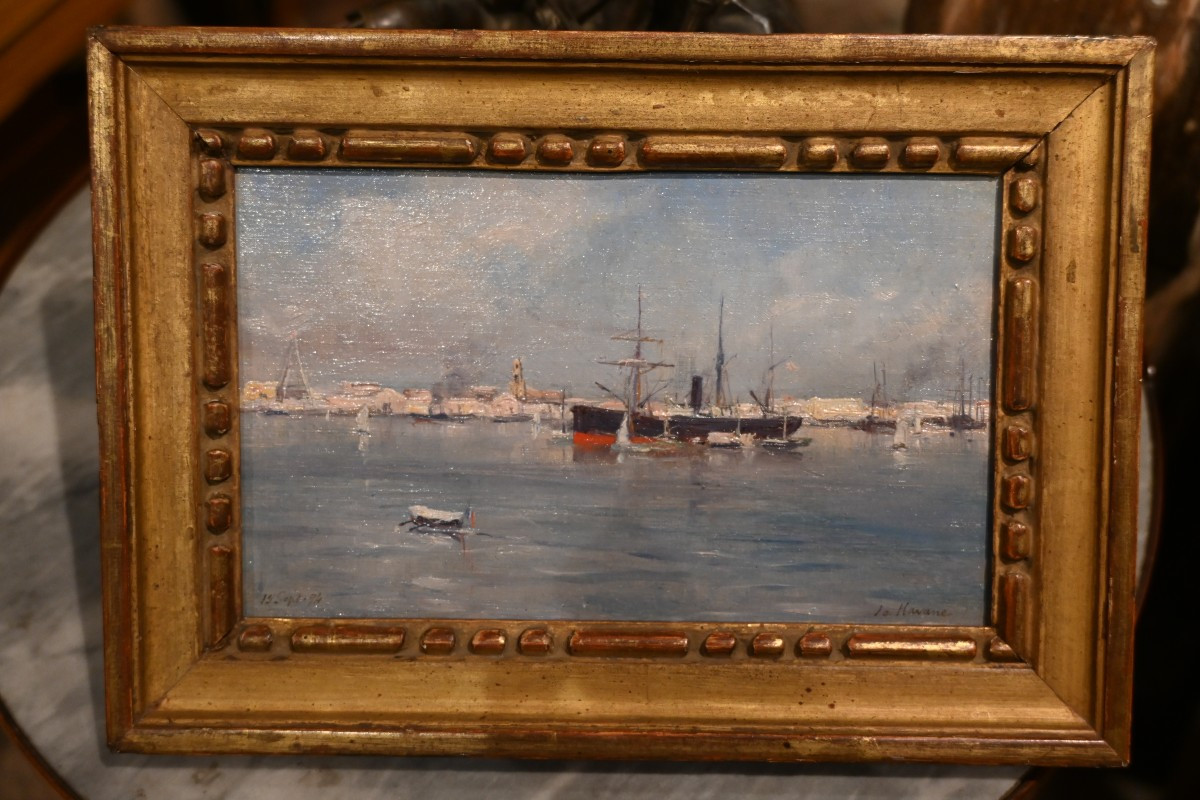 La Havane , rare représentation de la ville de la capitale de Cuba , huile sur carton