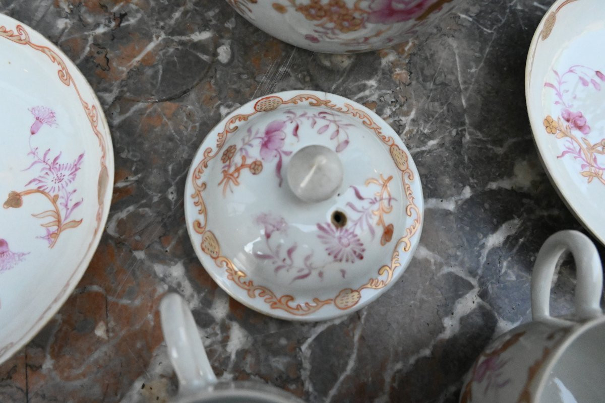 East India Company, Famille Rose Tête-à-tête Porcelain, 18th Century-photo-2
