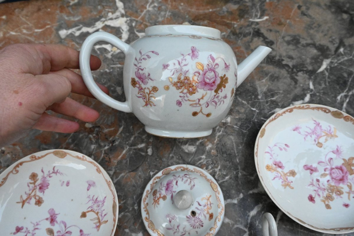 East India Company, Famille Rose Tête-à-tête Porcelain, 18th Century-photo-3