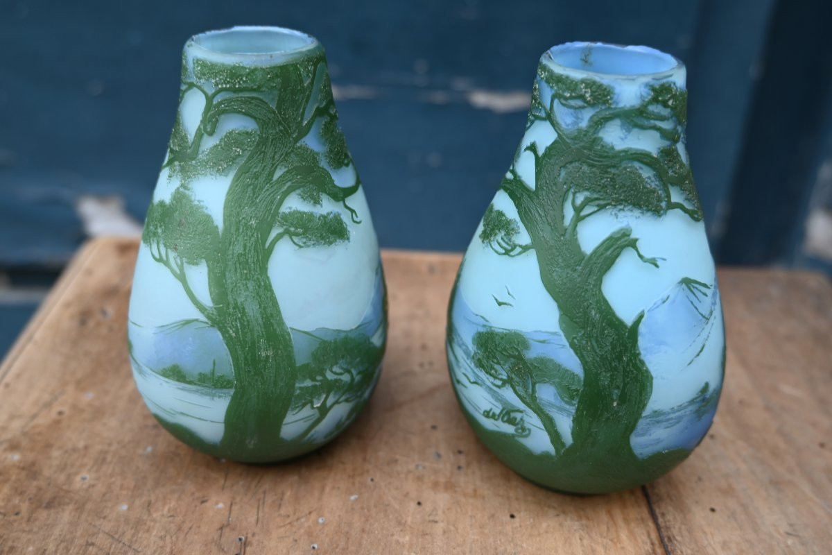 Pair Of Baluster Vases With Multi-layered Decoration, Signed By Desez-photo-3